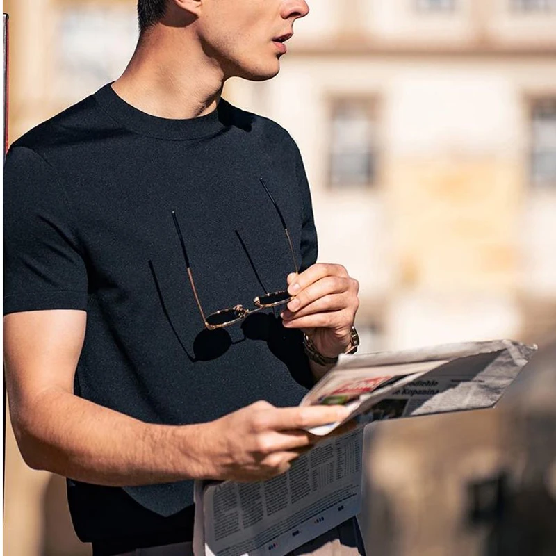 Men's Money Style Ice Silk Knitted Round Neck Short Sleeve Solid Color Casual Lyocell Blend Multi-color Selection