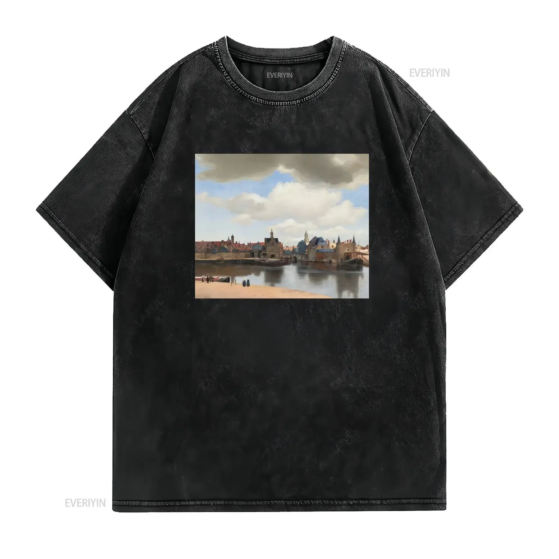 Johannes Vermeer View of Delft T Shirt Scenic Dutch Golden Age Art Unique for Lovers History Enthusiasts vintage Washed
