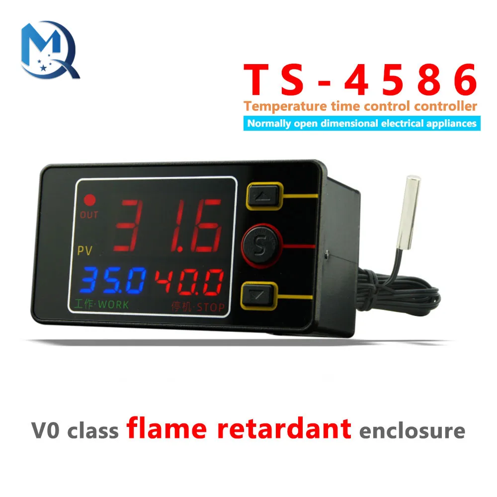 TS4586 Temperature Time Control Relay Active Output Waterproof Probe Digital LED Display Thermostat DC12V DC24V AC110-220V