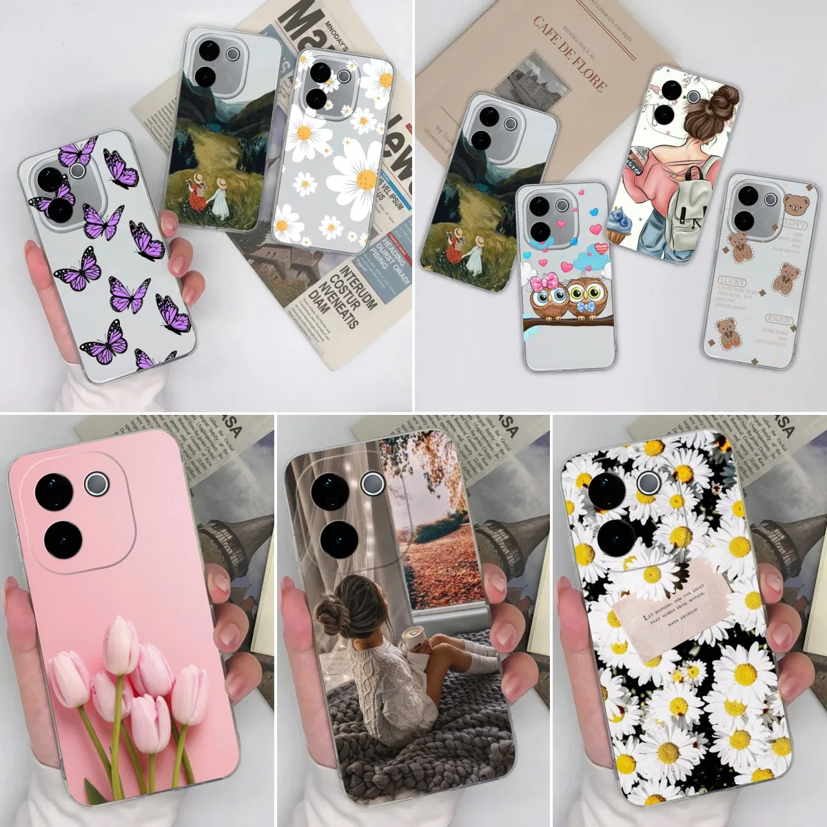 Phone Cases For Vivo T3 Pro 5G Coque Beautiful Daisy Pattern Soft Transparent Silicone Protective For Vivo T 3 Anti Slip Housing