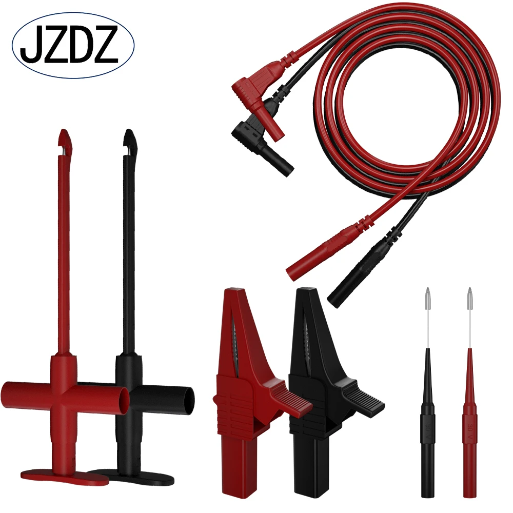 JZDZ 8 szt. Zestaw przewodów pomiarowych do multimetru elektrycznego z zaciskami krokodylkowymi sonda do przebijania przewodu przekłuwający hak testowy klips JT0089