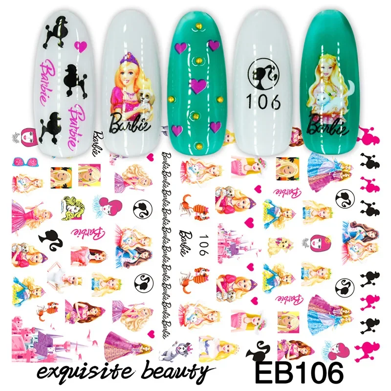 Barbies Nail Art Decal 3D Nail Stickers Nails Art Supplies DIY Adhesive Stickers Manicure Accessories Decoration for Girls Gift