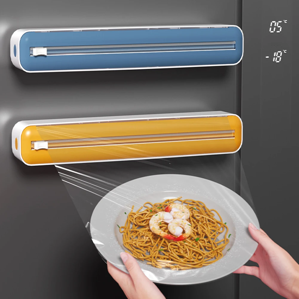 2-in-1 Frischhaltefolien-Spender, Folienabroller mit Schneidefunktion und Aufbewahrungsbox, Aluminiumfolien- und Stretchfolien-Schneider, Wandregal Küchenorganizer