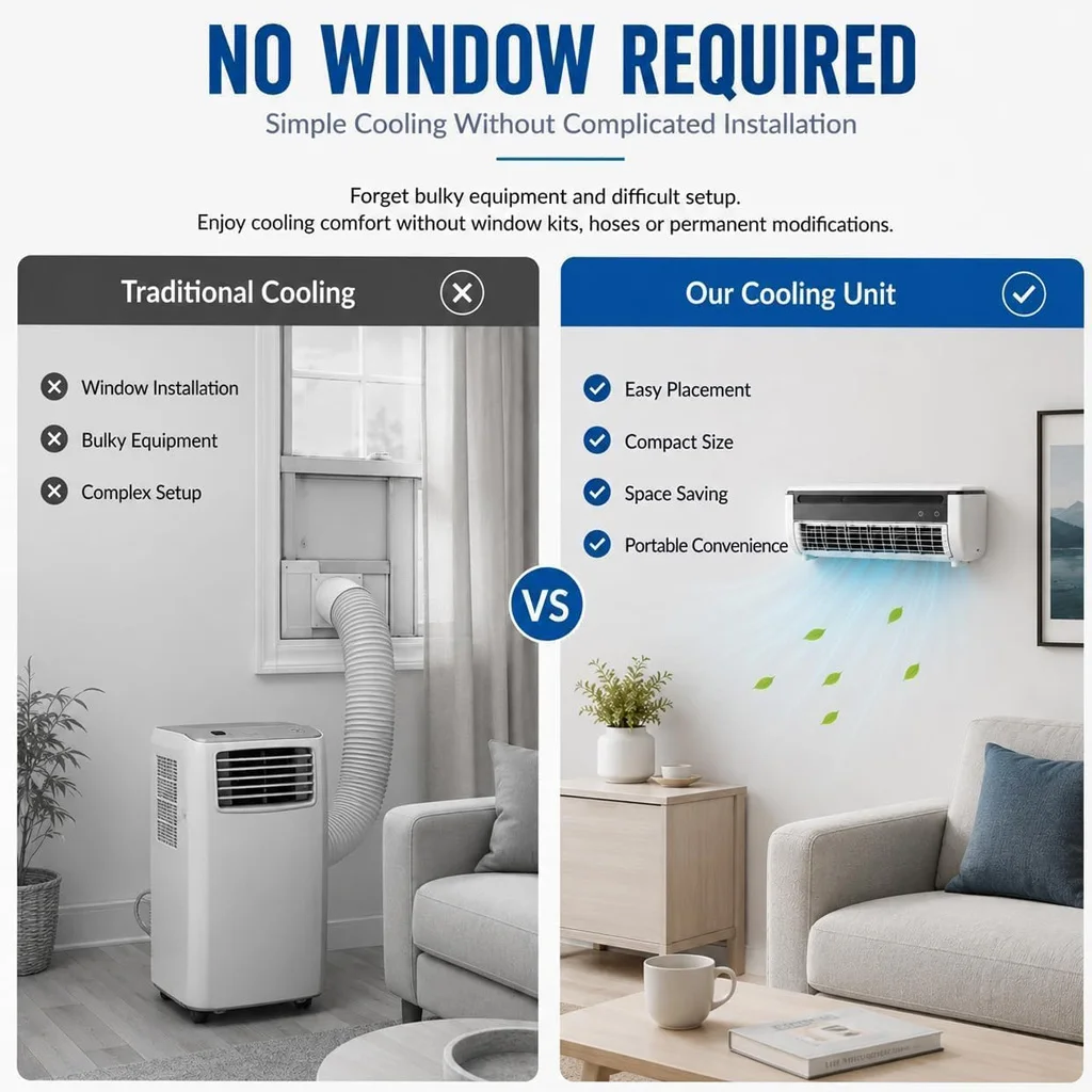 Small Mini Split Air-Conditioner,Wall Mounted No Window AC with Remote Control,3 Speed Portable Compact Cooling System