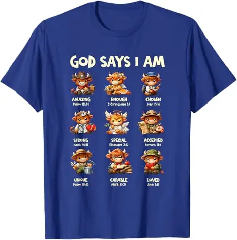 Schottisches Kuh-T-Shirt: Gott sagt, ich bin eine Highland-Kuh – Christliches religiöses Kleinkuh-T-Shirt, Y2K Glaube Jesus Bibelvers Tee Bekleidung – Detail 9