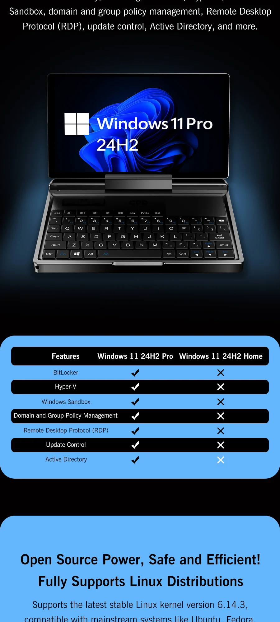 New 7-inch Screen Mini Laptop GPD MicroPC 2 Intel® Core™ I3-N250 16GB/512GB Portable Laptop Computer Notebook Windows 11