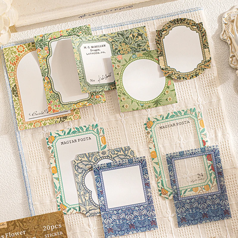Mr.Paper 6 Packs Morris Flower Frame Series Stickers, Large Size Dual-Material Vintage Border Stickers for Journal Scrapbooking