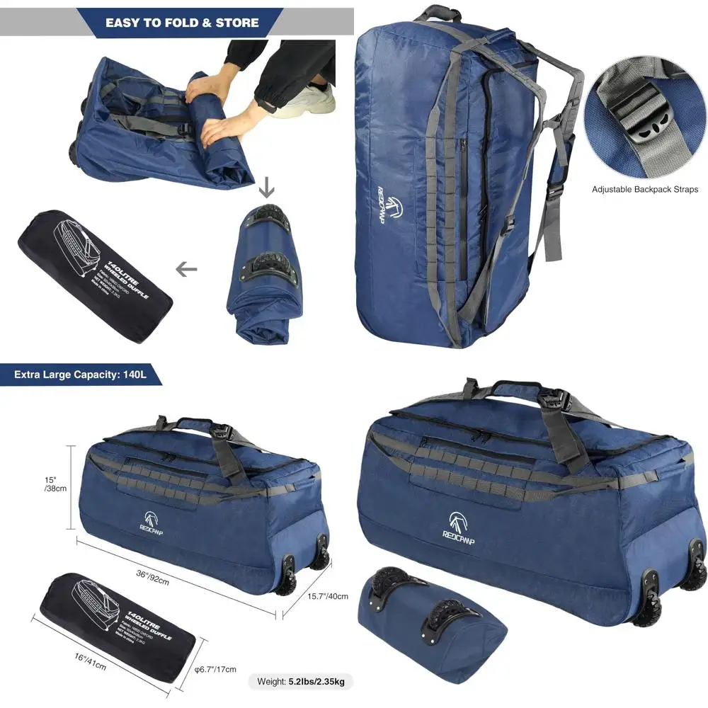 

Expandable Wheeled Dual Bag for Large Travel, 85L/120L/140L Capacity