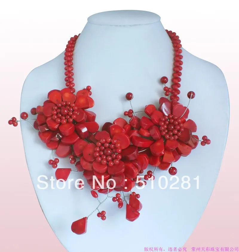 New Style Exquisite Necklace Jewlery With Red Coral Flower Promotion Price 20