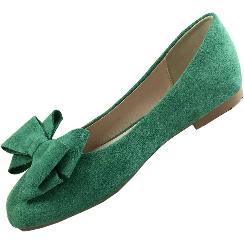 Flat Shoes for Women with Bowknot Grass Mustard Green Square Head Pure Color Leather Soft Sole Comfortable Women Flats Spring