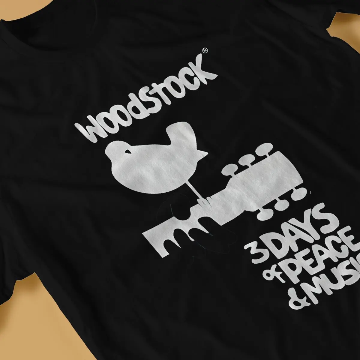 Poster T-Shirts Men Woodstock 1969 Funny Pure Cotton Tee Shirt Crewneck Short Sleeve T Shirts Gift Clothing