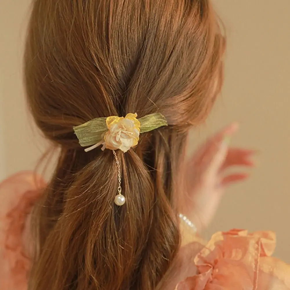 

Trendy Hair Tie Pearl Flower High Elasticity Tassel Ponytail Holder Hair Ring Korean Style Hair Rope Women Hair Scrunchies