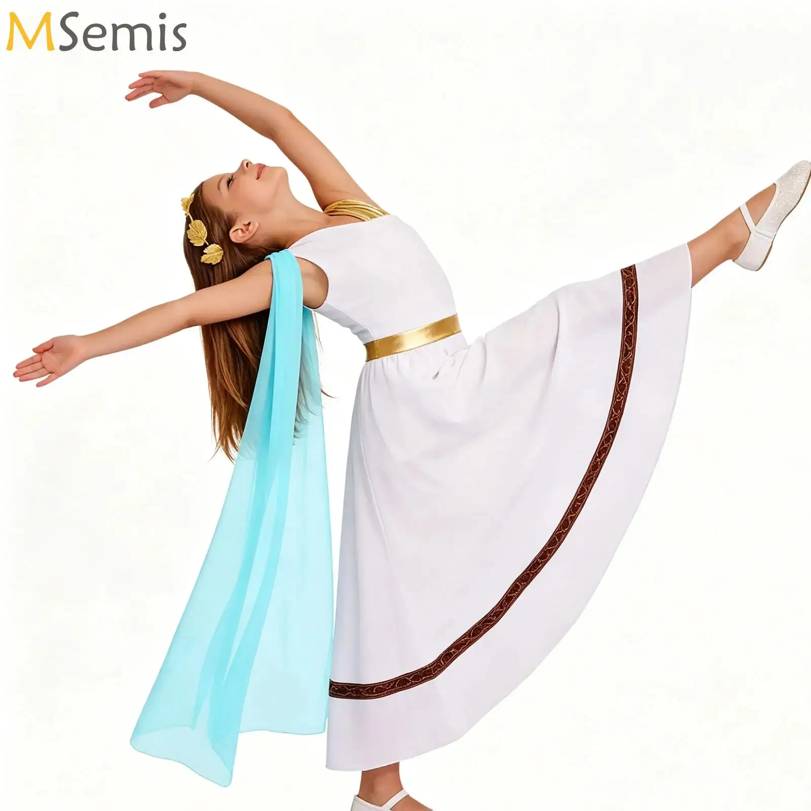Kids Girls Ancient Greek Roman Athena Goddesses Princess Queen Costume Church Choir Worship Dress Robe Praise Lyrical Dance Wear