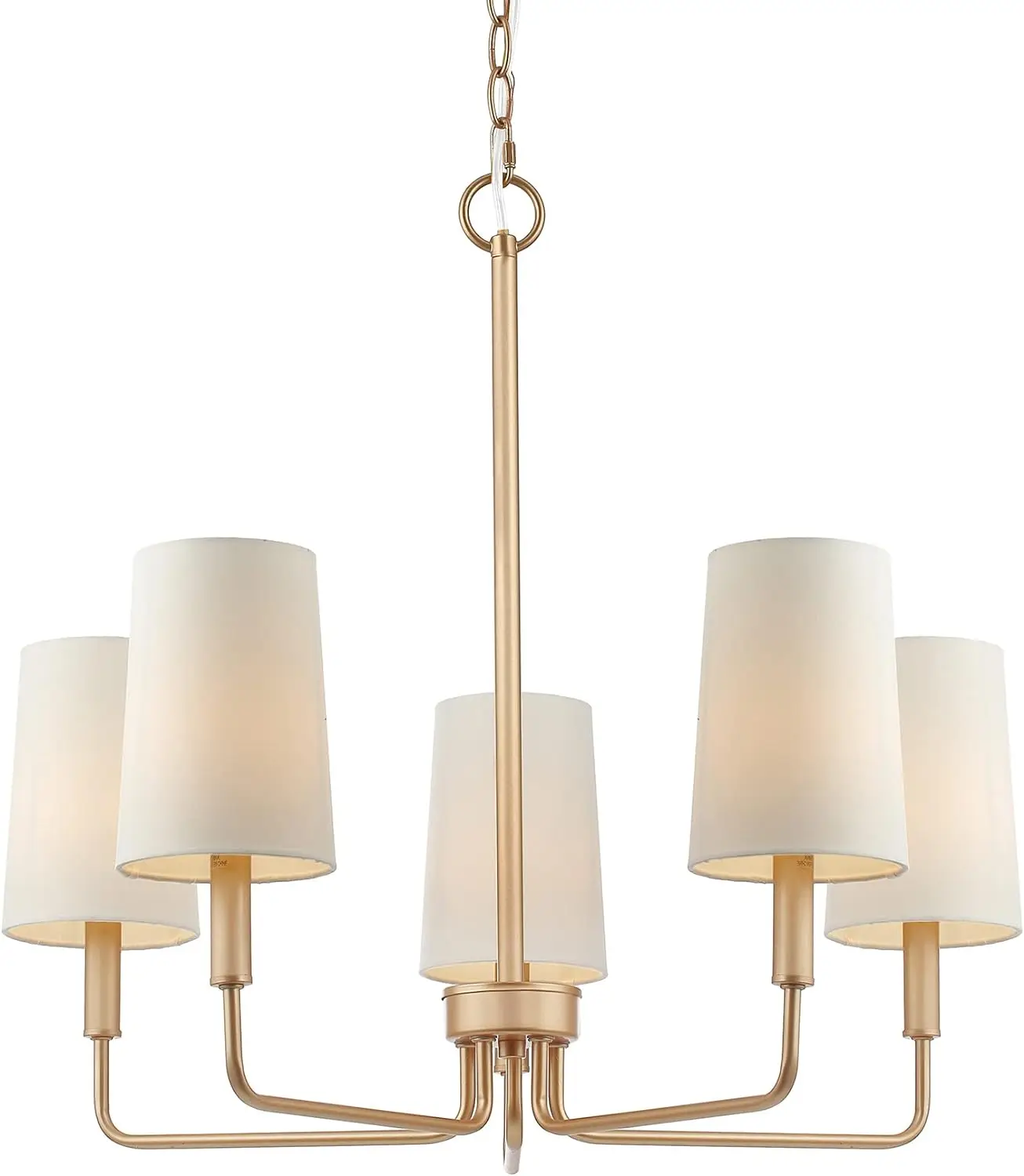 Chandelier Lighting Fixture, 5-Light Modern Island Light for Kitchen Dining Room, Muted Gold Finished with White Fabric Shade