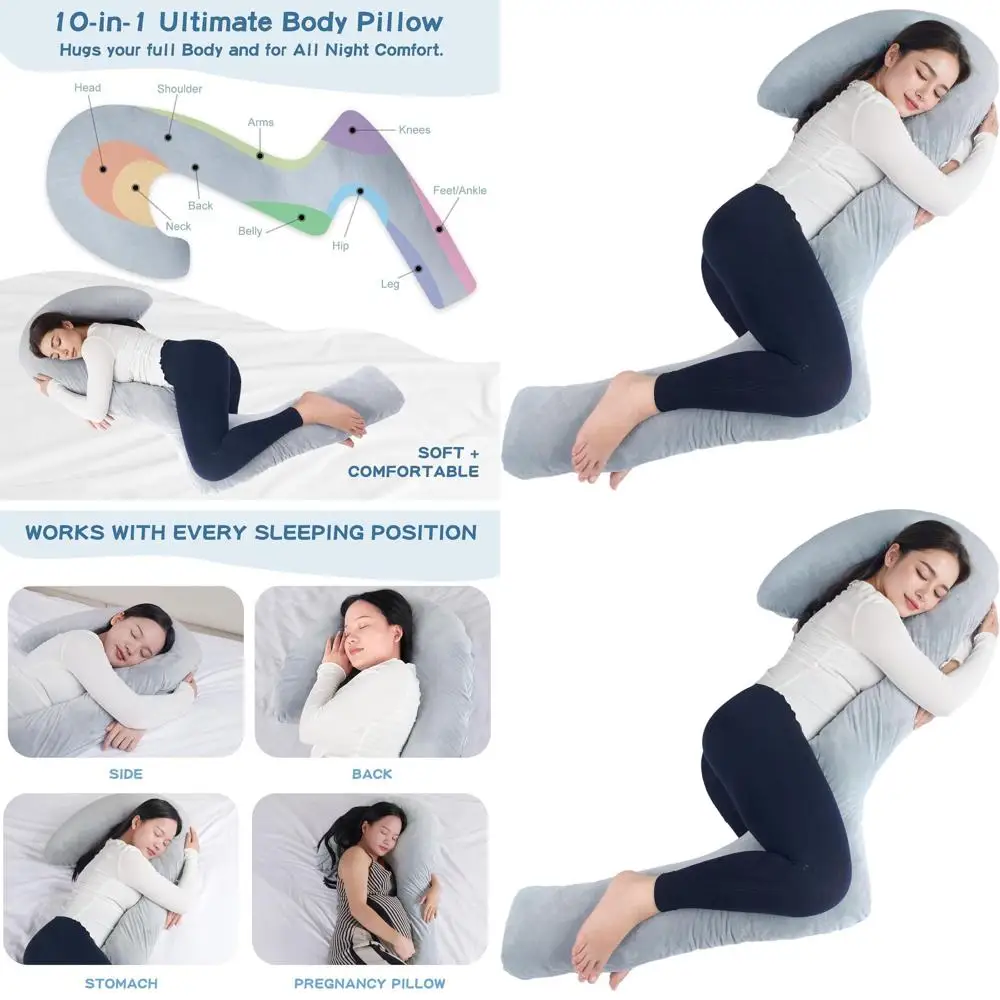 

Подушка для тела из пены с эффектом памяти 68 Memory Foam для сна на боку, для беременных и для поддержки спины (серая)
