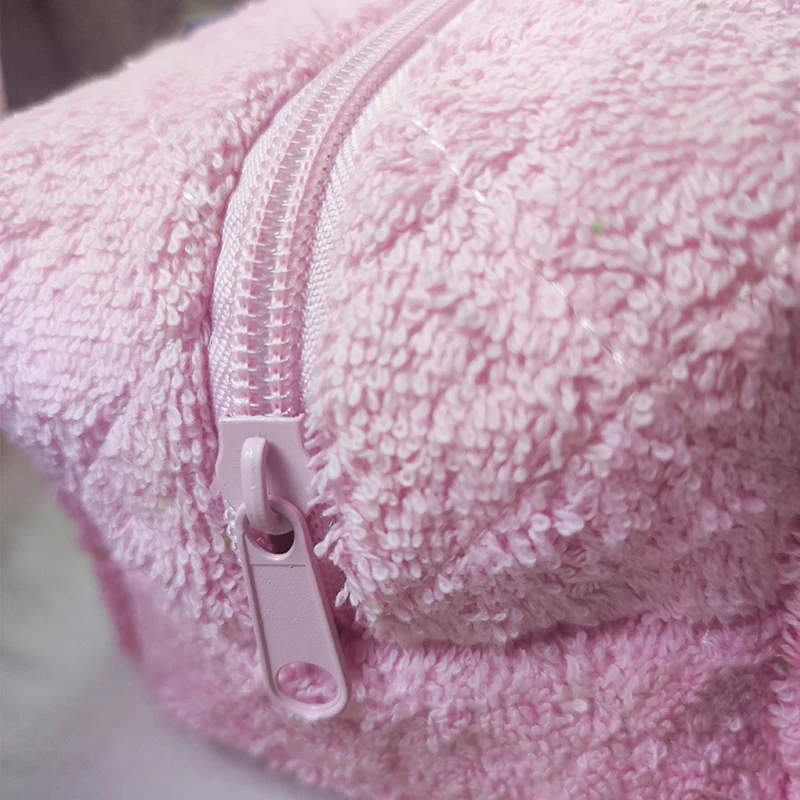 Towel Cosmetic Bag Embroidery Letter Patch Customize Terry Makeup Bags Towel Pouch for Women Pink Storage Organizer Bag Gift