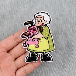Grandma and Pink Dog Embroidered Patches For Kids Clothing DIY Badge Adhesive Cute Cartoon Patches On Clothes Stickers Appliques