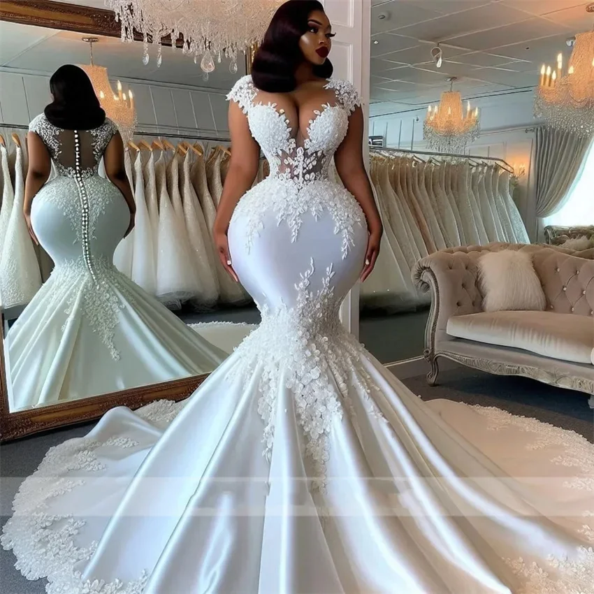 ชุดแต่งงานทรงเมอร์เมดดีไซน์ใหม่สุดหรูหรา สง่างาม เซ็กซี่ ประดับลูกปัดและงานปักอย่างประณีต สำหรับผู้หญิง