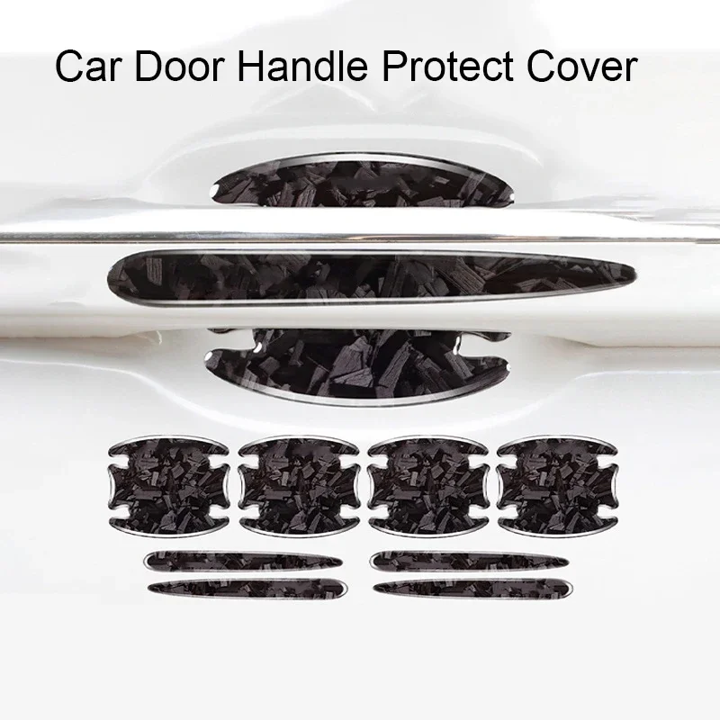 Car Forged Carbon Fiber 8PCS PVC Scratch-resistant Door Handle Wrist Sticker Exterior Door Bowl Protective Film Accessories