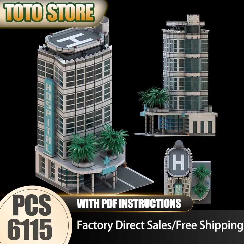 

Moc Building Bricks South Beach Hospital Model Technology Blocks Gifts Christmas City Street View Toys DIY Assembly Set