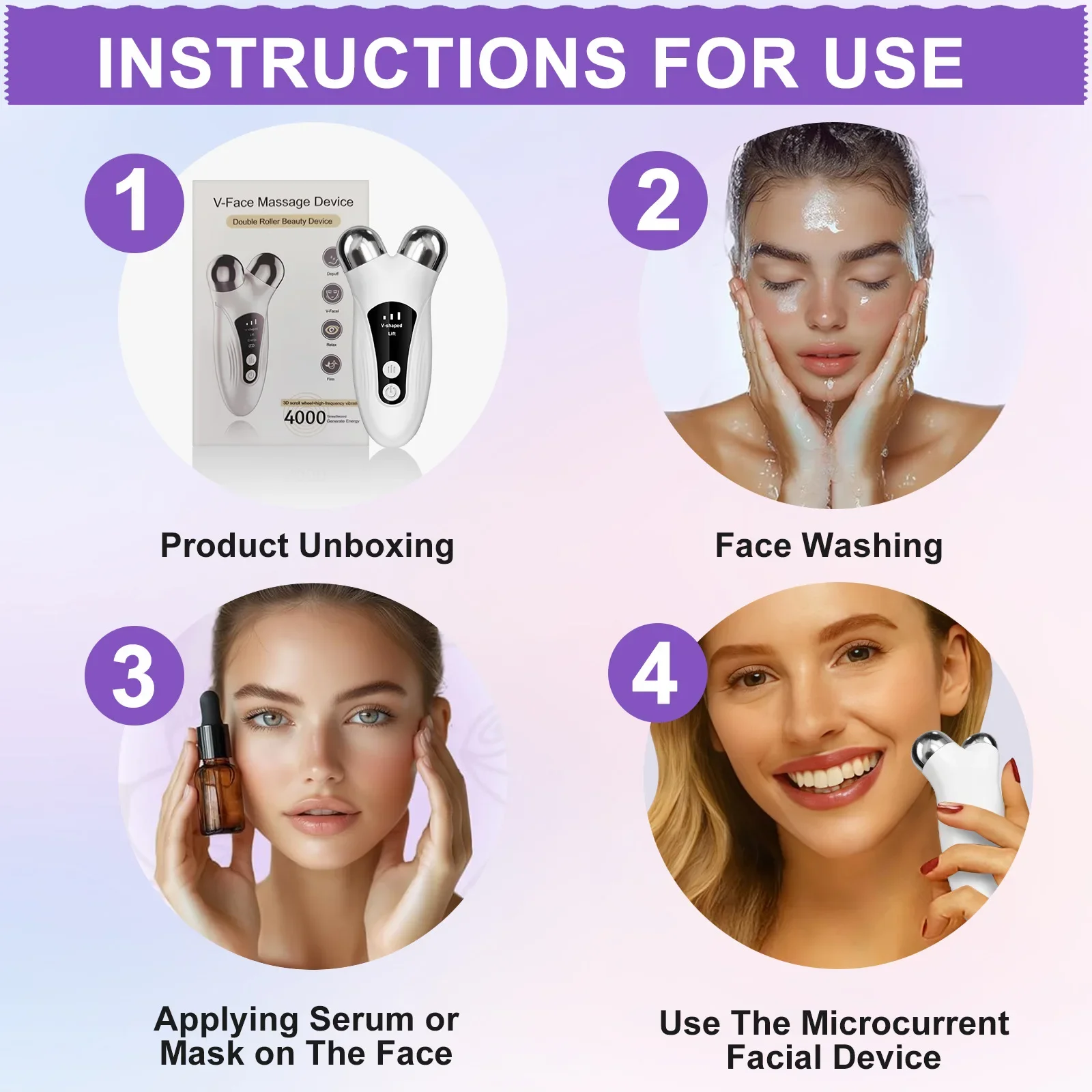 V‑Shape Face Massager Roller Microcurrent Heating Vibration USB Charging Home Use Facial Neck Beauty Tool