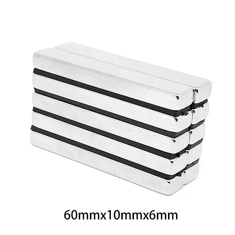 Ímãs retangulares de neodímio super forte, N35 Ímã quadrado permanente, Folha magnética Cubo Imanes, 60x10x6mm, 2 pcs, 5 pcs, 10 pcs, 20pcs