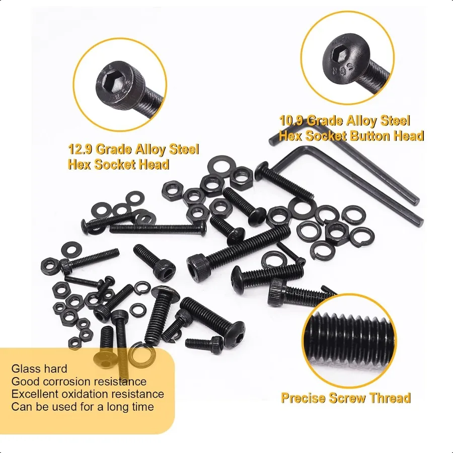 3670 pz M2 M4 M5 Kit di assortimento di viti metriche Assortimento di bulloni metrici 12.9 Acciaio legato Testa a esagono incassato 10.9 Bottone esagonale in acciaio legato