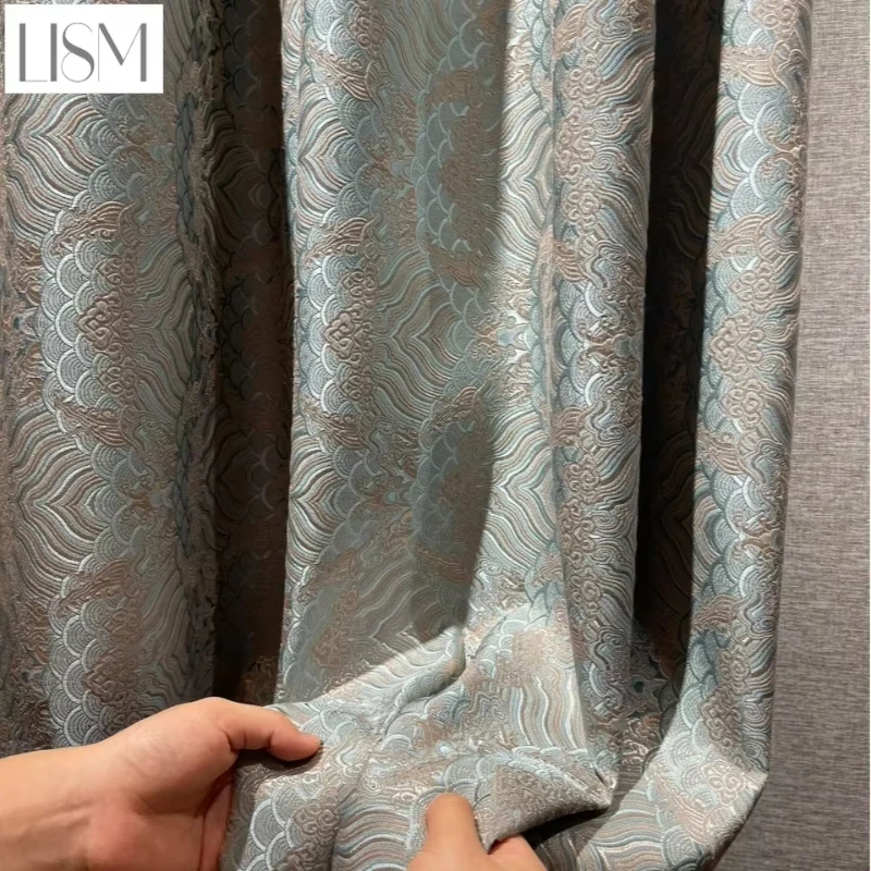 

New Chinese Classical Atmosphere Luxury Curtains Living Room Bedroom High-precision Sea Pattern Curtains Thickened Customization