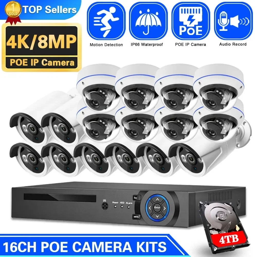 Ultra HD 4K POE Security Camera System 16CH NVR Motion detction IP camera set 8MP Outdoor CCTV Video Surveillance NVR Kit XMEYE