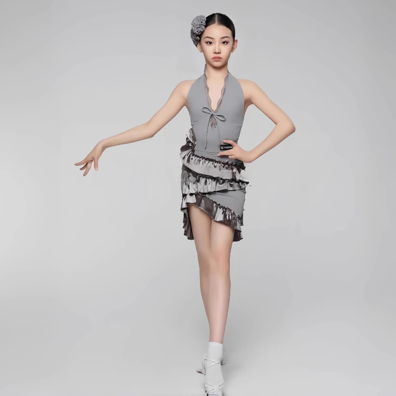 Sukienka do tańca latynoamerykańskiego dla dzieci, dziewczęca, profesjonalna, konkursowa, standardowa, do ćwiczeń, spódnica do tańca.