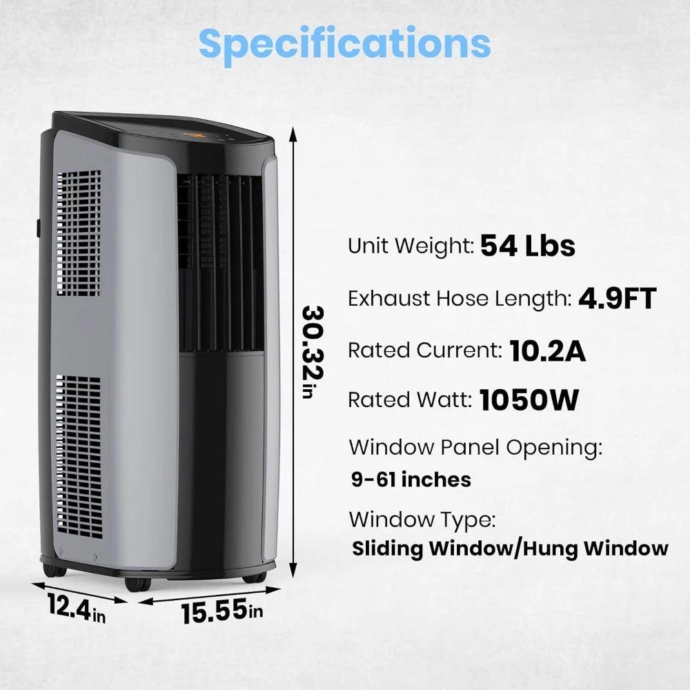 Climatiseur Portable Intelligent avec Contrôle Wifi, Unité AC avec Aquarelle, Ventilateur, Kit de Fenêtre pour une Installation Facile, 8 000BTU