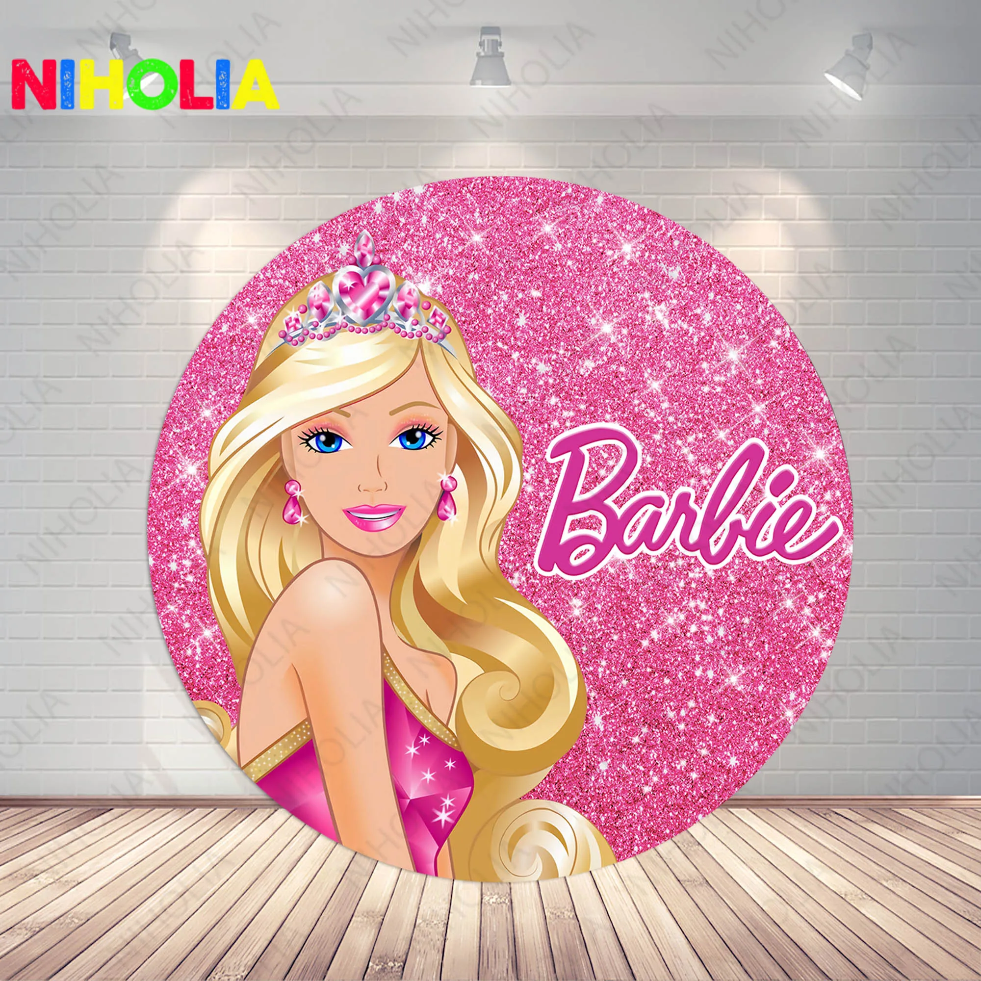 Barbie Round Backdrop Cover Princess Birthday Party Blonde Girl Background Cylinder Cover Cake Table  Baby Shower Decoration