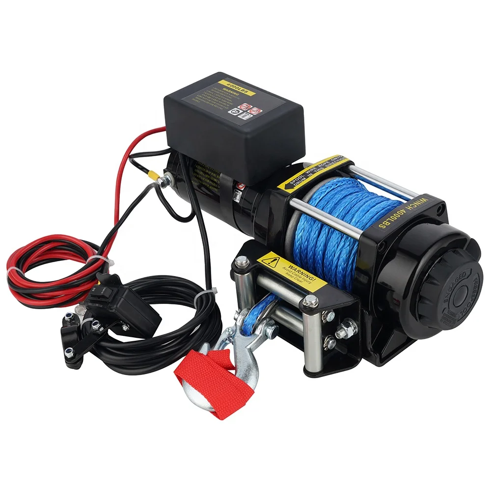 Cabrestante eléctrico con cuerda sintética, 12v, 4000 libras