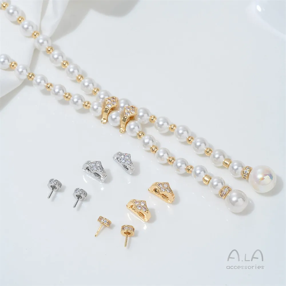 K424 14K Gold Plated Double Row Buckle Detachable Fixed Buckle, Sheep Eye Nail Bracelet Pendant Base DIY Jewelry Accessories
