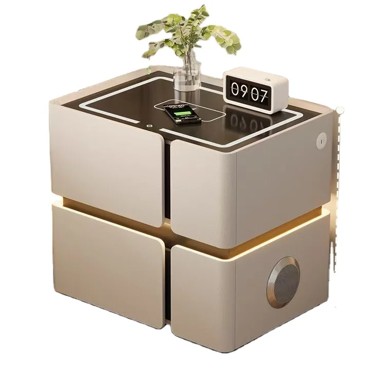 طاولة سرير خشبية ذكية حديثة عالية الجودة مزودة بتقنية البلوتوث وصوت مزدوج وثلاثة ألوان شحن لاسلكي ذكي من المصنع مباشرة #1