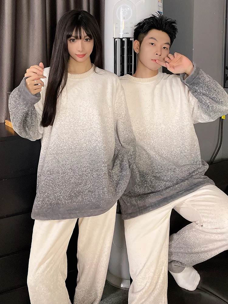 DAIMELU autumn sleepwear winter set couple pajamas women's coral fleece flannel thickened warm men's loungewear suit male nighty