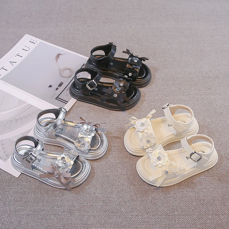 

Детские пляжные сандалии в корейском стиле с цветами, открытые, летние, 2026, новые, повседневные, для девочек, на липучках