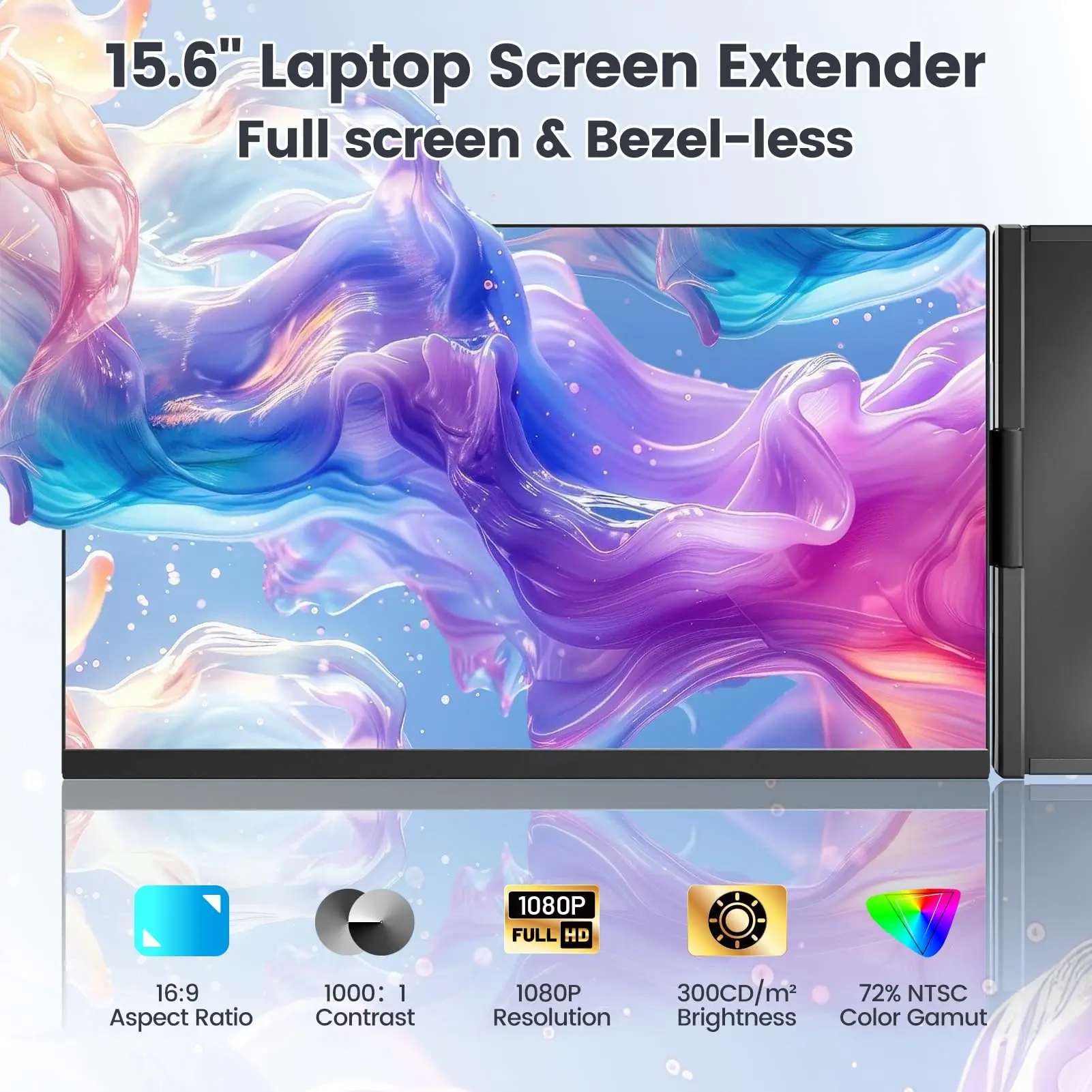 For Gaming Business Compatible for 13"-17.3" Laptops 15.6" FHD IPS LCD Laptop Screen Panel Double Extended Monitor view 2