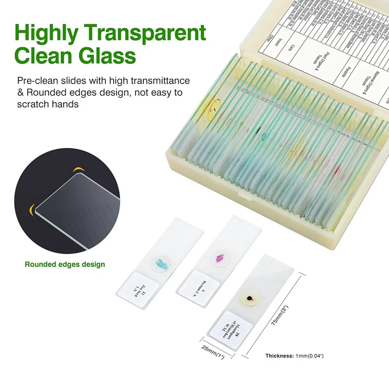Vidro Prep Slides para Microscópio Acessórios infantis, adequado para todos os tipos de microscópios