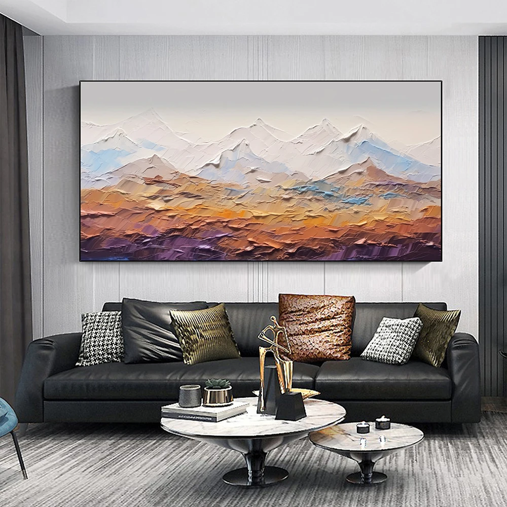 Hand Painted Oil Painting Modern Snowy Mountain Landscape Texture Art Fall Decor Painting Living Room Decor Oil Painting Decor