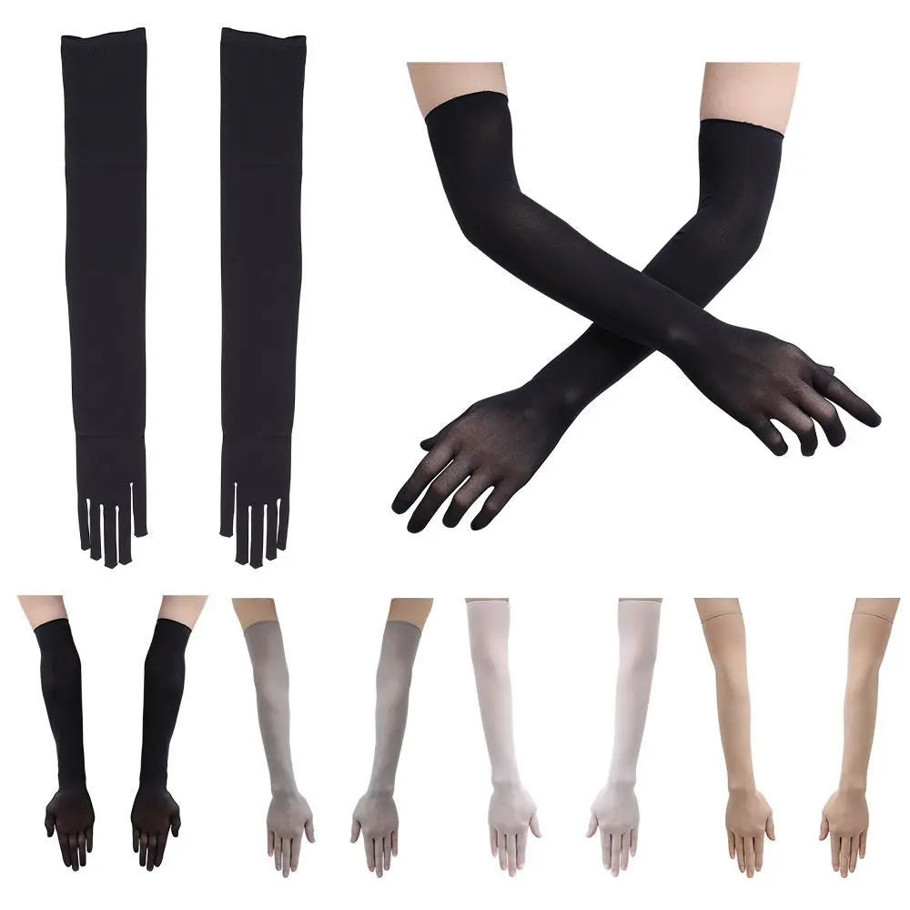 1Pair Women Mesh Seamless Finger Pantyhose Gloves Long Sheer Transparent Gloves Full Finger Mitten Cosplay Party Supplies