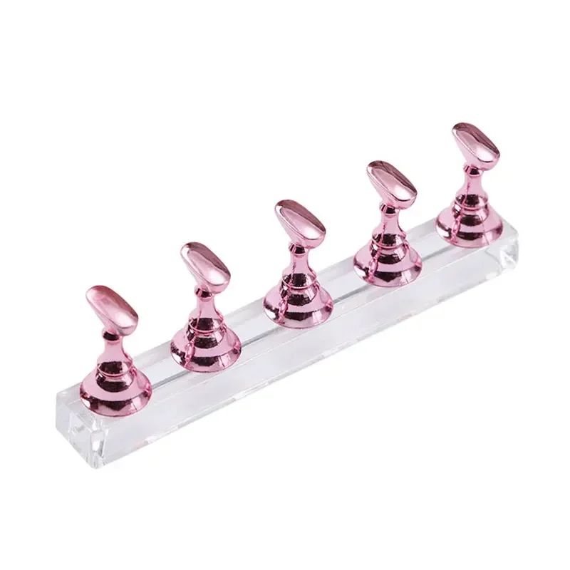 Magnetic Nail Holder False Nail Tip Practice Stand Crystal Base Holder Nail Art Display for Art Salon DIY & Practice 5pcs/Set