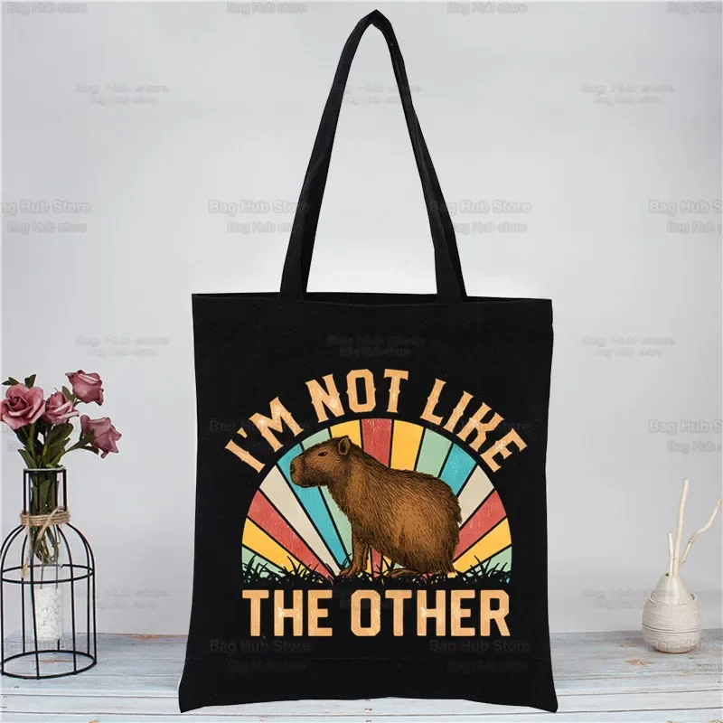 

Capybaras Kawaii Women Foldable Canvas Shoulder Bag Canvas Eco Cartoon Animal Cute Black Shopping Bag Tote Bag Casual HandBag