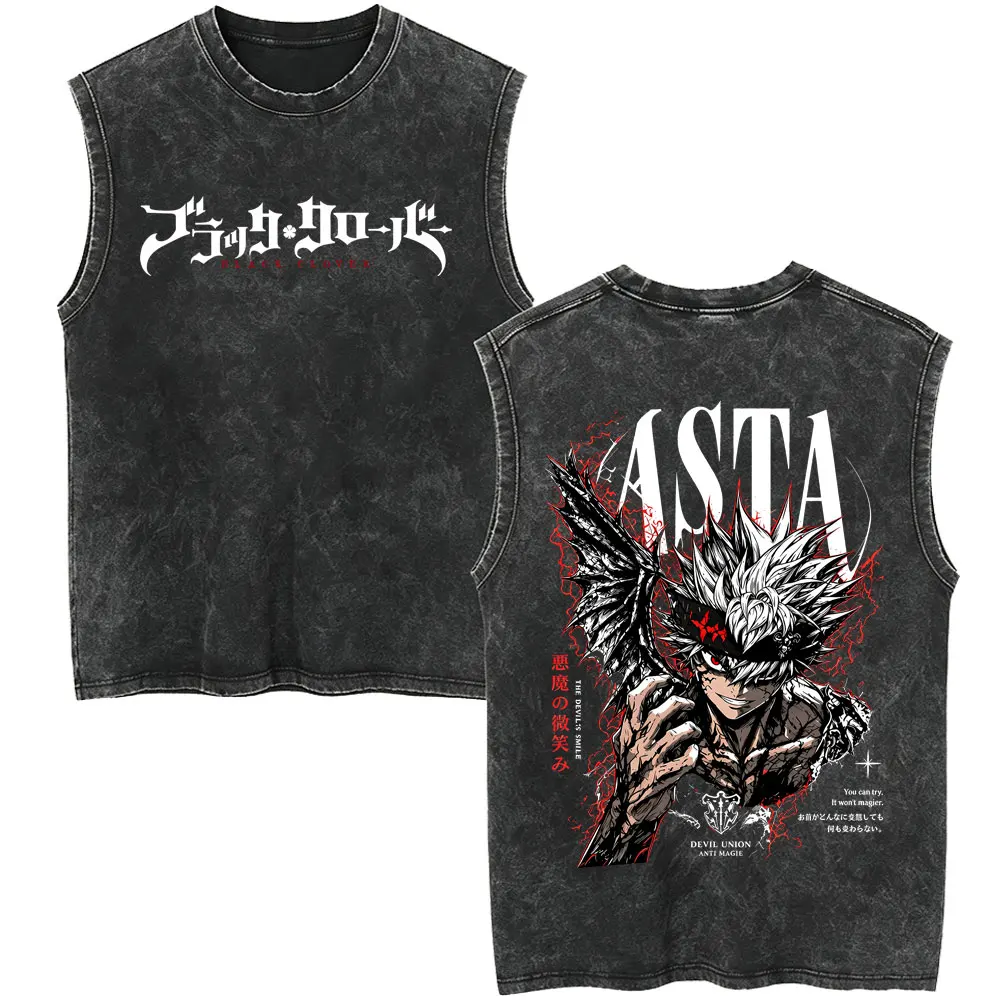 Anime Black Clover Yami Sukehiro Retro Washed Tank Tops Men Cotton Oversized T Shirt Men's Manga Vintage Sleeveless Vest T-shirt