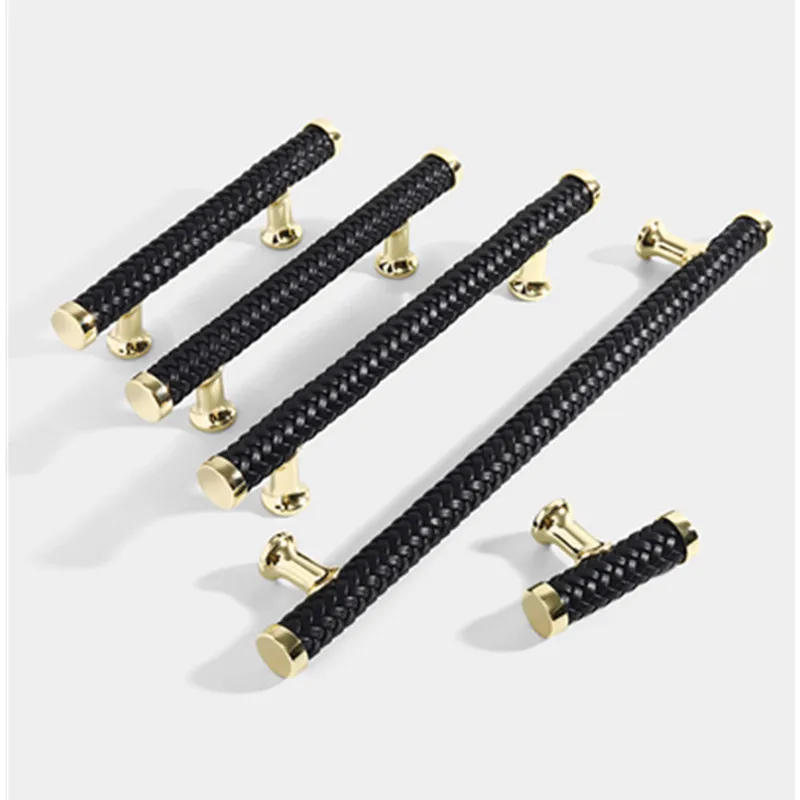Leather & Zinc Alloy Cabinet Handles Stylish Door Knobs Drawer Pulls for Kitchen Wardrobe Furniture Hardware Accessories