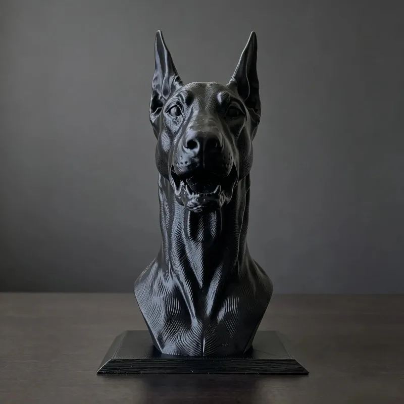3D Craft Doberman Dog Figurine Bust Desk Pen Holder Animal Sculpture Desktop Organizer Novelty Pen Container Office Table Decor