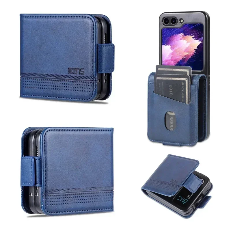 Luxus Business Retro Haut Gefühl Leder Telefon Fall Für Samsung Galaxy Z Flip 7 6 5 4 3 Karte Slot halter Anti-Drop Schützen Abdeckung