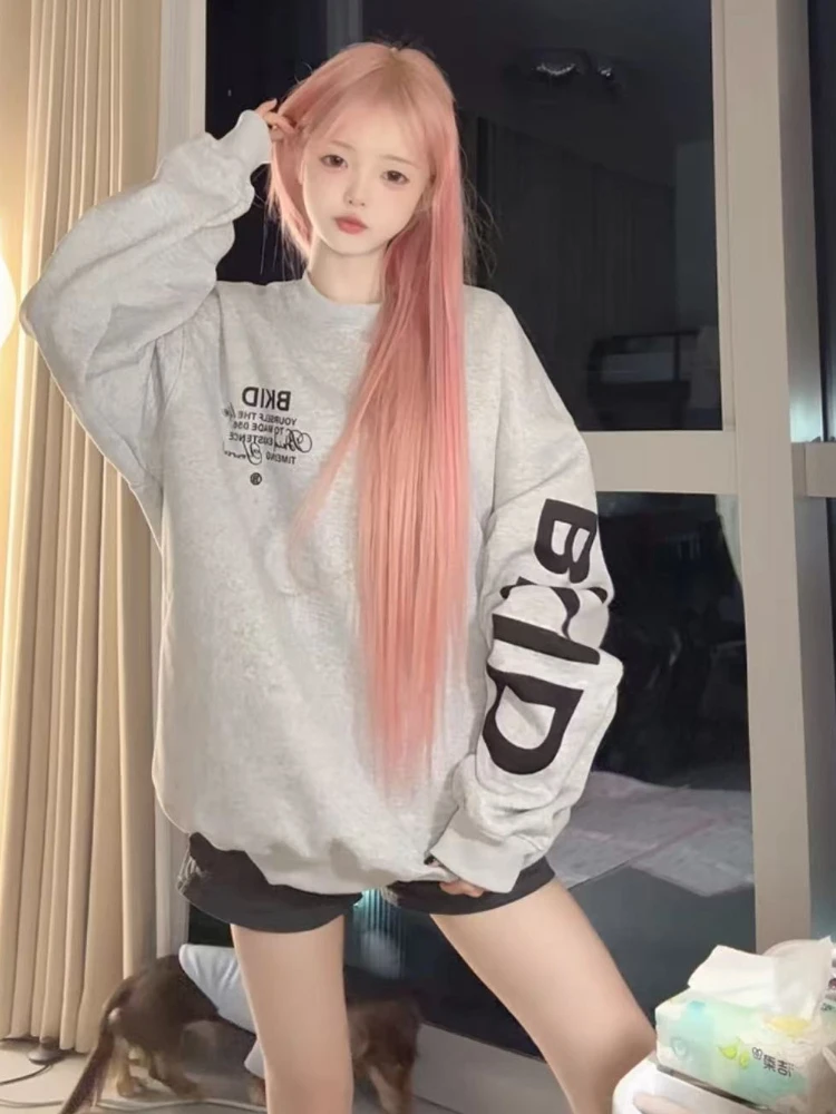 

American Retro Graphic Sweatshirts Women Clothes Fall Winter 2025 Oversized Long-Sleeved Top New Print Tops Streetwear Outerwear