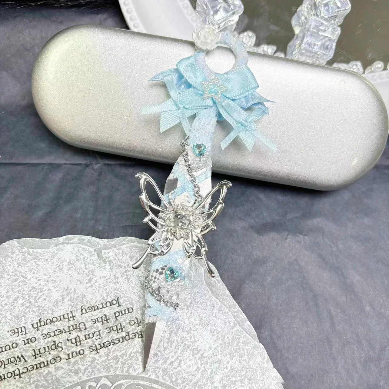 Silent Butterfly Art Knife Student Presents Sky Blue Bowknot Decoration Sword Ornament Handmade Gifts