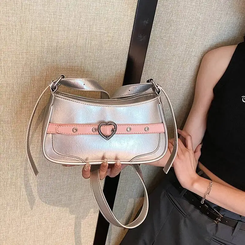 

Bloom Heart Sier Y2k Handbag Women New Hot Girls Leather Casual Messenger Wallet Female Fairycore Aesthetic Shoulder Bag
